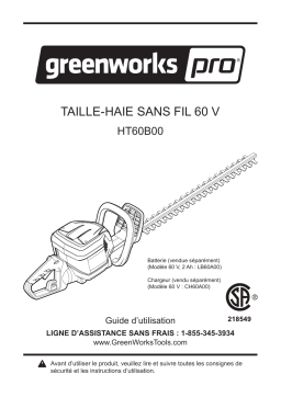 Greenworks Pro 60 V Brushless Cordless Hedge Trimmer Manuel du propriétaire