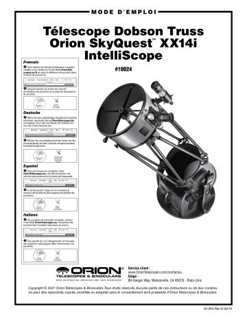 Orion 10024 SkyQuest XX14i IntelliScope Truss Dobsonian Telescope Manuel utilisateur | Fixfr