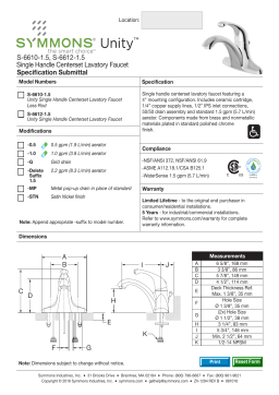 Symmons Industries S-6612-STN-1.5 Unity™ Centerset Bathroom Sink Faucet spécification