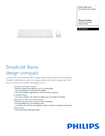 Philips SPT6207W/00 2000 series Duo clavier-souris filaire Manuel utilisateur | Fixfr