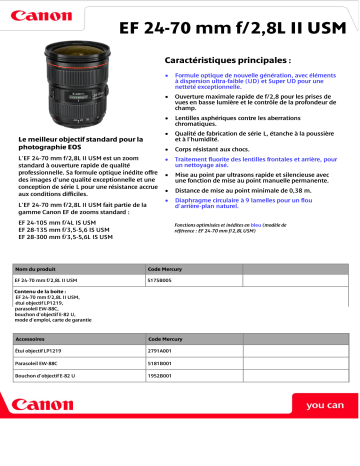 Canon Objectif EF 24-70mm f/2,8 L II USM Manuel utilisateur | Fixfr