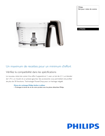 Philips CP9090/01 Bol pour robot de cuisine Manuel utilisateur | Fixfr