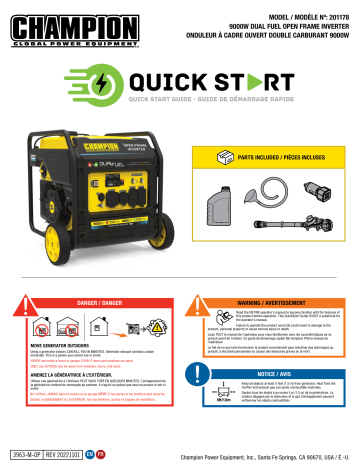 Champion Power Equipment 201178 9000-Watt Dual Fuel Open Frame Inverter Guide de démarrage rapide | Fixfr