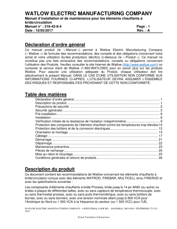 Watlow Flange / Circulation Heater Manuel utilisateur | Fixfr