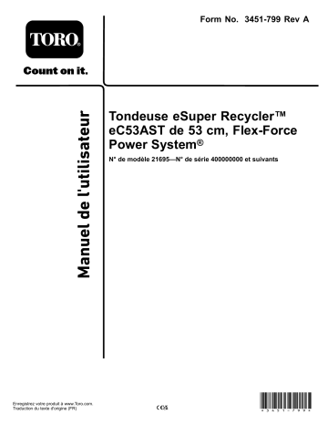Toro eSuper Recycler eC53AST 53cm Lawn Mower Flex-Force Power System Walk Behind Mower Manuel utilisateur | Fixfr
