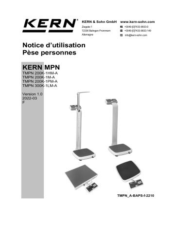 TMPN 200K-1M-A | TMPN 200K-1PM-A | TMPN 200K-1HM-A | KERN TMPN 300K-1LM-A Mode d'emploi | Fixfr