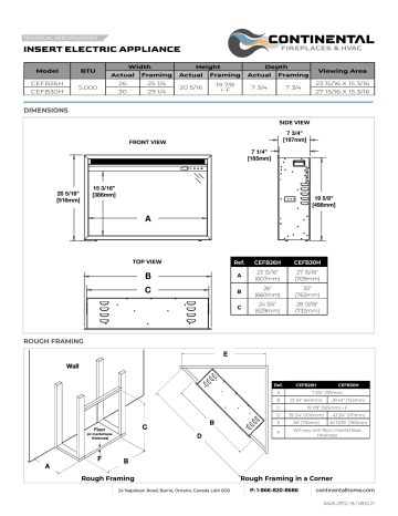 CEFB30H | Continental Fireplaces CEFB26H Built-in Electric Fireplace spécification | Fixfr