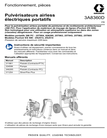 Graco 3A8360D, Pulvérisateurs airless électriques portatifs 390, Fonctionnement, Réparation, Français Manuel du propriétaire | Fixfr