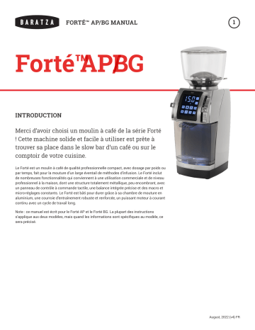 Forté BG | Baratza Forté AP Grinder Manuel du propriétaire | Fixfr