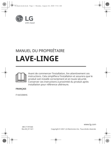LG Lave-linge hublot F14V34WHS 10,5kg Blanc Manuel utilisateur | Fixfr