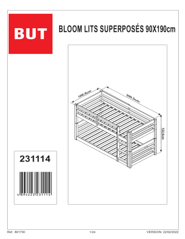 BUT Lits superposés 2x90x190 cm BLOOM Blanc Mode d'emploi | Fixfr