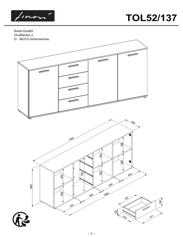 BUT Buffet 3 portes/4 tiroirs TOLEDO décor chêne sonoma/blanc Mode d'emploi | Fixfr