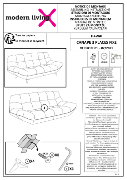 Modern Living Canapé fixe 3 places HAWAI tissu Crown gris Mode d'emploi