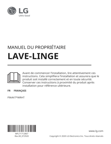 LG Lave-linge hublot séchant F964V72WRHT 9kg Blanc Manuel utilisateur | Fixfr