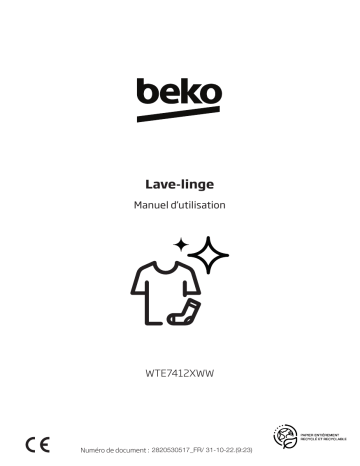 Beko Lave linge hublot WTE7412XWW - 7kg Manuel utilisateur | Fixfr