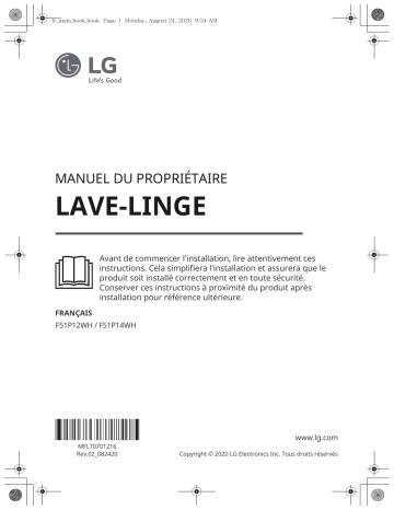 LG Lave-linge Frontal 70 cm 15kg 1100t Blanc - F51p12wh Manuel utilisateur | Fixfr