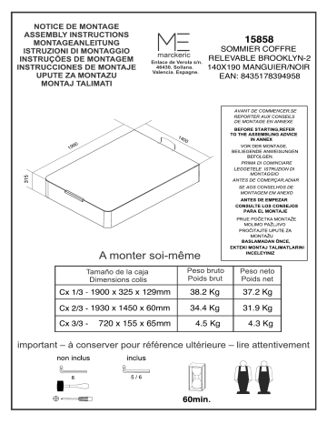 BUT Sommier coffre 160x200 cm BROOKLYN imitation chêne Mode d'emploi | Fixfr