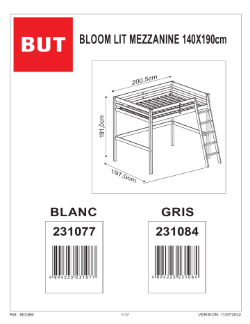 BUT Mezzanine 140x190 cm BLOOM Blanc Mode d'emploi | Fixfr
