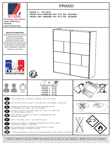 BUT Armoire 2 portes coulissantes PRADO gris et blanc brillant Mode d'emploi | Fixfr