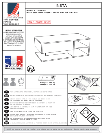 Modern Living Table basse INSTA blanc brillant/ décor chêne Mode d'emploi | Fixfr