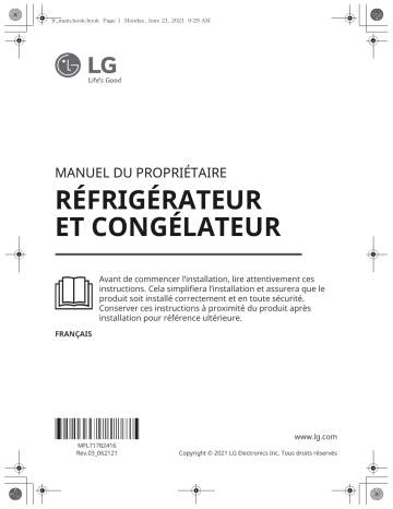 LG Réfrigérateur Américain 84cm 506l No Frost - Gml844pz6f Manuel utilisateur | Fixfr