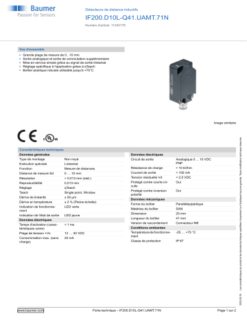 Baumer IF200.D10L-Q41.UAMT.71N Inductive distance sensor Fiche technique | Fixfr