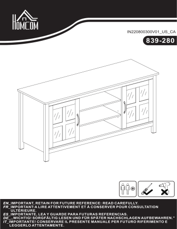 839-280WT | HOMCOM 839-280BK Farmhouse 55 Inch TV Stand Mode d'emploi | Fixfr