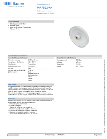 Baumer MR752.07A Measuring wheel Fiche technique | Fixfr