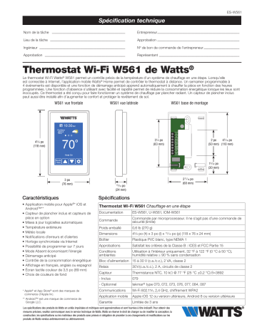Watts W561 WiFi Thermostat spécification | Fixfr