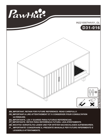 D31-016GY | D31-016CF | PawHut D31-016WT Indoor Feline Cat Box Furniture Kitty Table Mode d'emploi | Fixfr