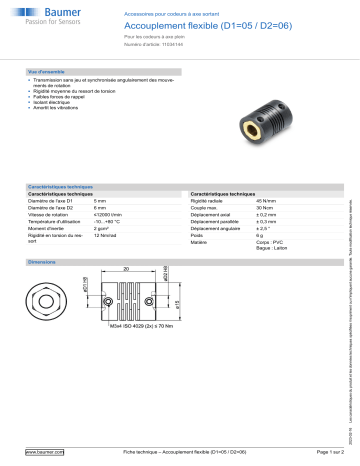 Baumer Slit coupling (D1=05 / D2=06) Mounting solid shaft encoder Fiche technique | Fixfr