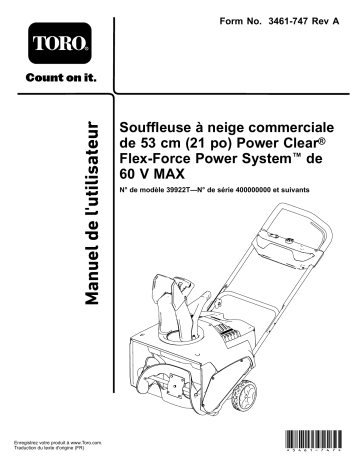 Toro 21in Power Clear Flex-Force Power System 60V MAX Commercial Snowthrower Manuel utilisateur | Fixfr