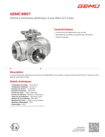 Gemu BB07 3/2-way ball valve Fiche technique | Fixfr