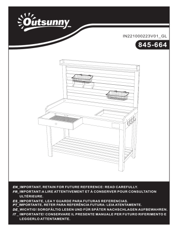 845-664ND | Outsunny 845-664GY Potting Bench Table Mode d'emploi | Fixfr