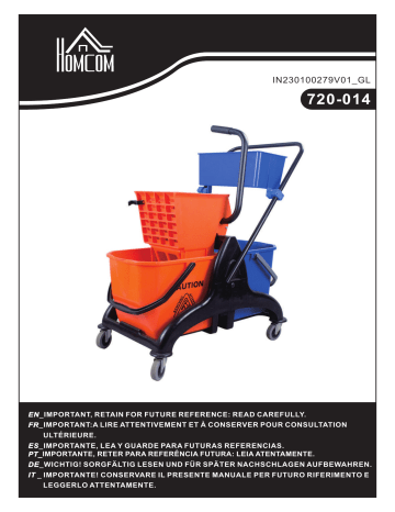 HOMCOM 720-014YL 13.7 Gallon Mop Water Bucket Wringer Cart Mode d'emploi | Fixfr