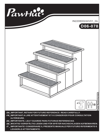 PawHut D06-078ND 4-Step Wooden Pet Stairs Mode d'emploi | Fixfr