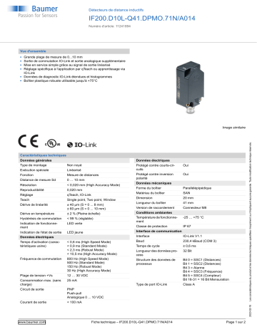 Baumer IF200.D10L-Q41.DPMO.71N/A014 Inductive distance sensor Fiche technique | Fixfr