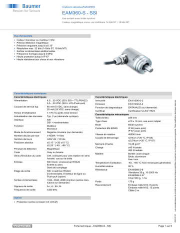 Baumer EAM360-S - SSI Absolute encoder Fiche technique | Fixfr