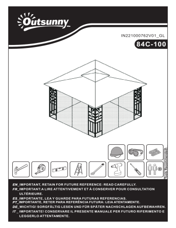 Outsunny 84C-100BN 10' x 10' Outdoor Patio Gazebo Canopy Mode d'emploi | Fixfr