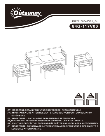 Outsunny 84G-117V00LG Patio Furniture Set 4 Pieces Mode d'emploi | Fixfr