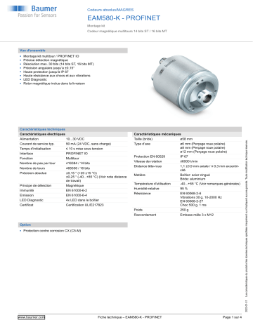 Baumer EAM580-K - PROFINET Absolute encoder Fiche technique | Fixfr