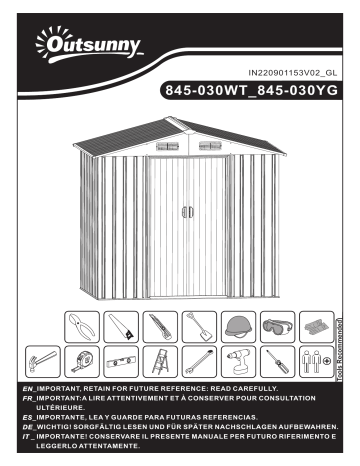 845-030GY | 845-030YL | Outsunny 845-030CG 7'x4' Metal Outdoor Shed Organizer & Garden Storage Mode d'emploi | Fixfr