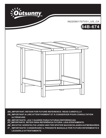 84B-674WT | 84B-674BU | Outsunny 84B-674BN Patio Side Table Mode d'emploi | Fixfr