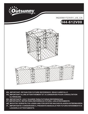 Outsunny 844-612V00BK Garden Fence Mode d'emploi | Fixfr