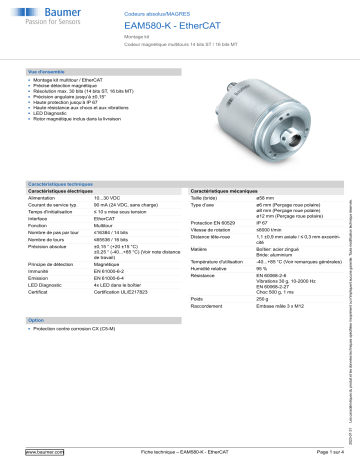 Baumer EAM580-K - EtherCAT Absolute encoder Fiche technique | Fixfr