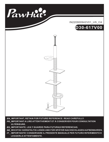 PawHut D30-617V00BK Floor To Ceiling Cat Tree Mode d'emploi | Fixfr