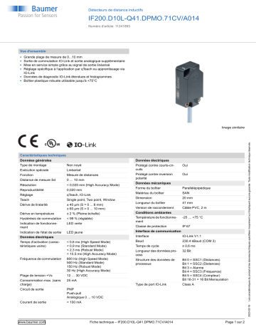 Baumer IF200.D10L-Q41.DPMO.71CV/A014 Inductive distance sensor Fiche technique | Fixfr