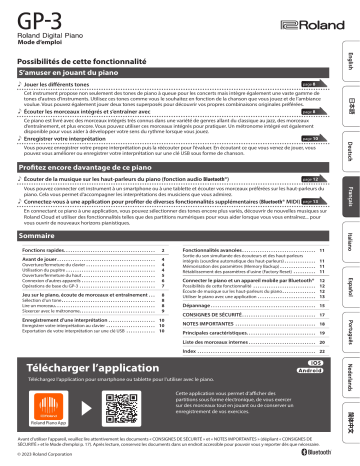 Roland GP-3 Digital Piano Manuel du propriétaire | Fixfr