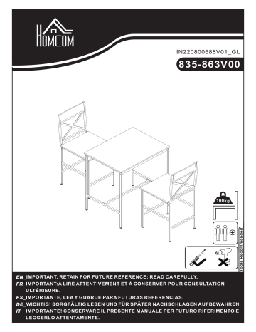 HOMCOM 835-863V00BN 3 Piece Dining Table Set Mode d'emploi | Fixfr