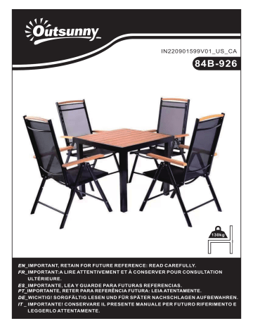 Outsunny 84B-926 5 Piece Outdoor Dining Furniture Set Mode d'emploi | Fixfr